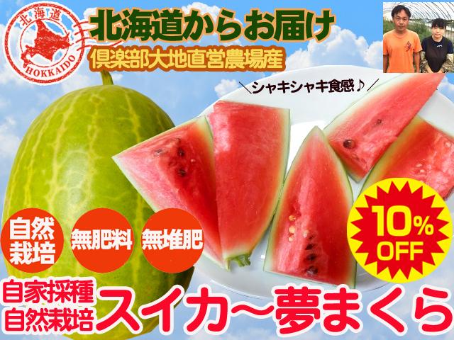 農薬不使用･無堆肥･無肥料【特売】自然栽培自家採種すいか～夢まくら